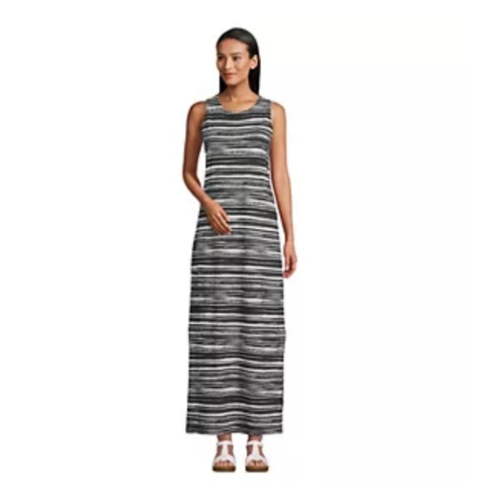 Lands' End Black and White Sleeveless Maxi Dress
